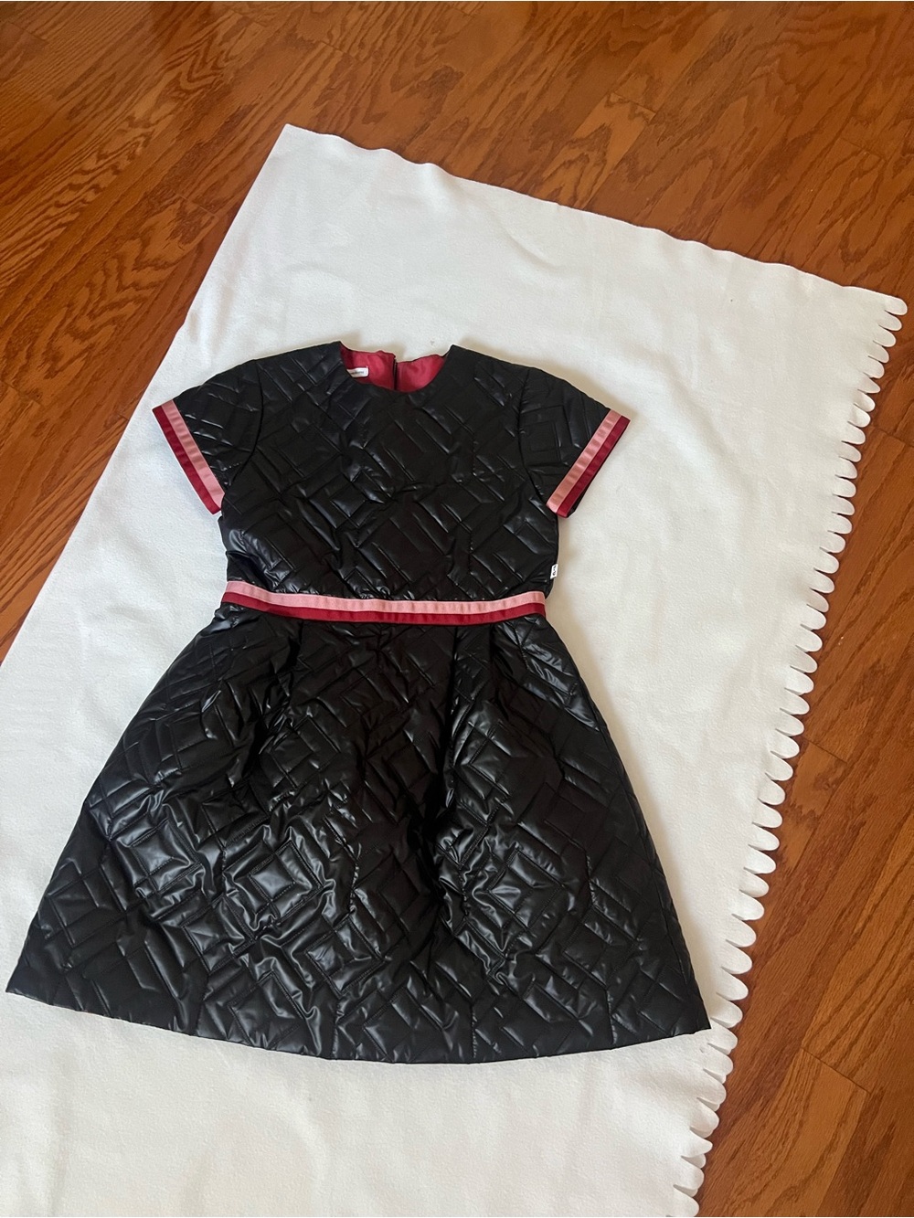 Girls' Quilted Black Formal Dress with Pink Accent